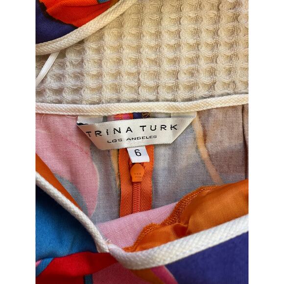 Trina Turk Multicolor Floral Mid Century Modern Boho Style Retro Halter Size 6 - Picture 7 of 11